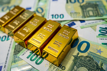 Gold bars and euro money, business capital, banking, financial success and investment strategy