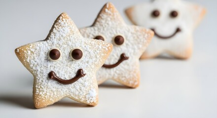 Three star shaped cookies with smiley faces