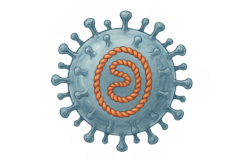 Coronavirus with twisted dna helix inside, depicting viral infection, disease, and medical research on transparent background