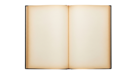 Open old book with blank pages isolated on transparent background