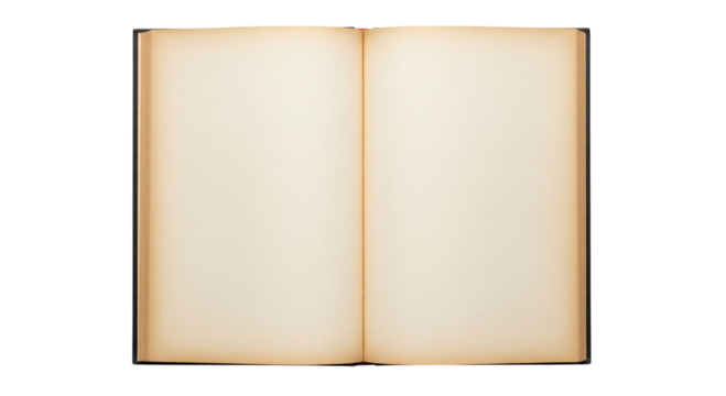 Open old book with blank pages isolated on transparent background - Powered by Adobe