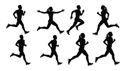 Running silhouettes isolated on white background, Vector