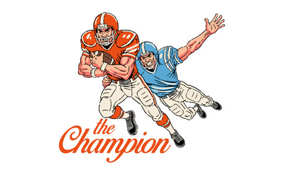 vintage illustration of two American football players. Retro Champion artwork for a t-shirt print