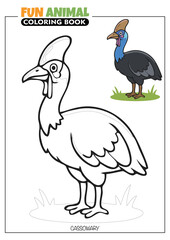 Cassowary Bird Coloring Book Page for Kids with a Full Color Reference
