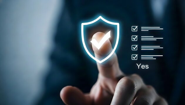 Digital fingerprint scan on a glowing shield for security and verification - Powered by Adobe