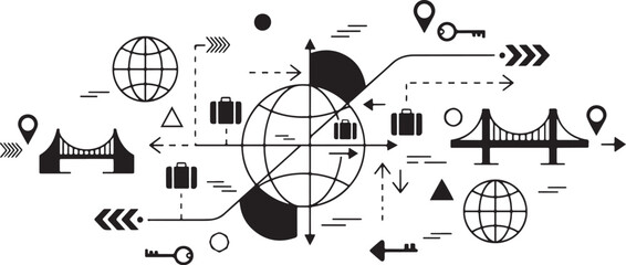 Global travel and logistics concept with icons and arrows Keywords: travel, globe, world, earth