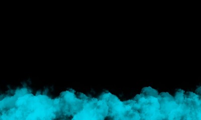 Abstract blue smoke moves on black background.Beautiful swirling blue smoke. Wide angle horizontal wallpaper or web banner