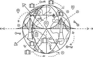 Global Travel Network with Bridges and Suitcases Keywords: globe, world, travel, network, arrows