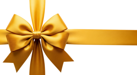 Golden satin ribbon bow isolated on transparent background