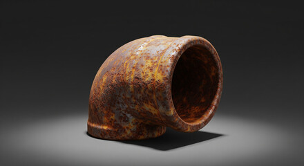 Heavily Rusted Industrial Pipe Elbow Fitting on Dark Background
A detailed, low-key studio shot of an old, heavily corroded metal pipe elbow or joint (90-degree fitting)