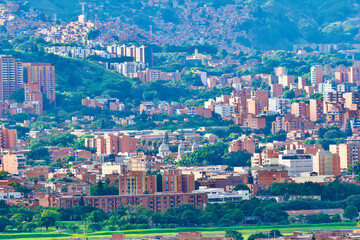 Beautiful panorama of Bel&eacute;n district in Medellin, Colombia with the famous church of our lady (Iglesia de Nuestra Se&ntilde;ora).