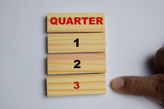3rd quarter 3 symbol stacked wooden cubes on the table. Quarter 3 business and finance concept - Powered by Adobe