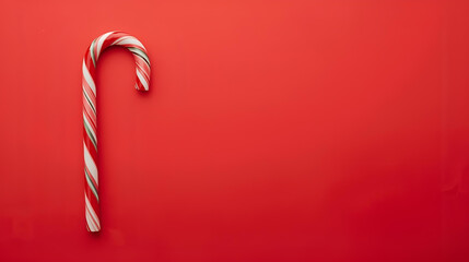 red and green candy cane on red background, ai