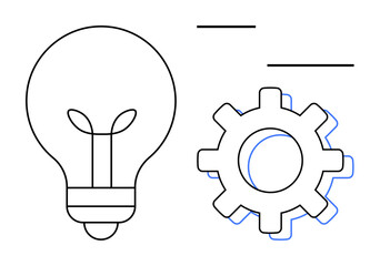 Light bulb and gear outline illustrating conceptual ideas of innovation, technology, collaboration, and problem-solving. Ideal for business, engineering, creativity, productivity, brainstorming