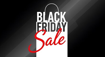 Bold black friday sale text design with shopping bag graphic and spotlight effect on dark background