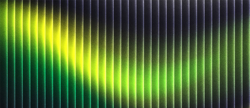 grainy ribbed glass abstract background in black and green tones with glossy curved texture, vertical light lines and smooth gradient for use in luxury design or digital surface visuals