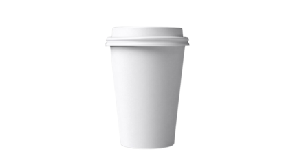 White Disposable Paper Coffee Cup with Lid – To-Go Beverage Mockup Isolated on Transparent Background