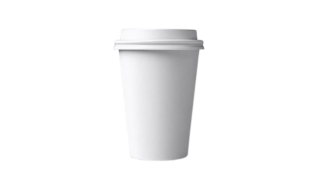 White Disposable Paper Coffee Cup with Lid – To-Go Beverage Mockup Isolated on Transparent Background