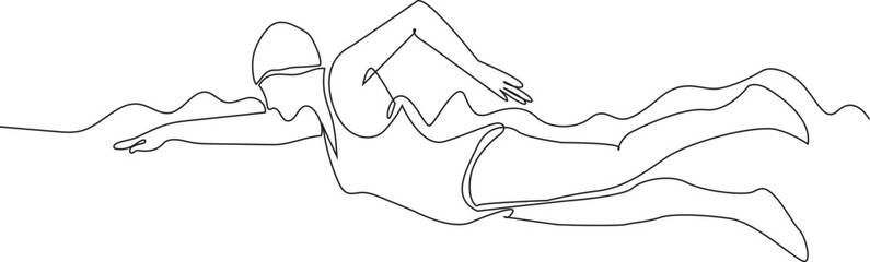 One Line Drawing of a Swimmer - continuous line art, swimmer, swimming, single line art, sport,