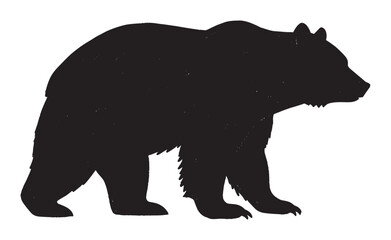 Fototapeta premium Monochromatic graphic illustration of a powerful wild bear in a full-body silhouette, standing in profile with a rustic, distressed grunge stamp texture