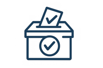 Ballot box with voting paper and check mark icon, representing election, democracy, choice, and civic duty