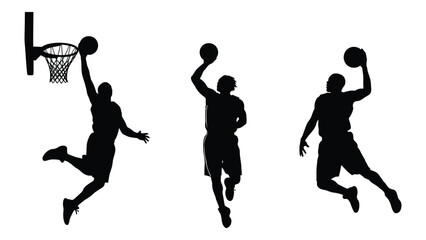 Basketball player silhouettes in action isolated on white background, Vector