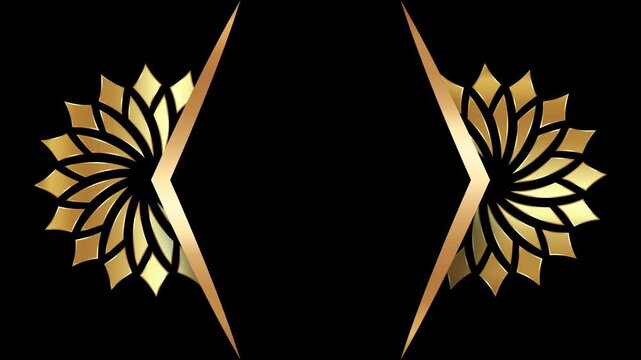 Animation of Luxury mandalas background with gold frame in arabesque pattern Arabic style. Motion Graphics Video Mandala Rotating on Both Sides. Elegant black Background and copy space for you text