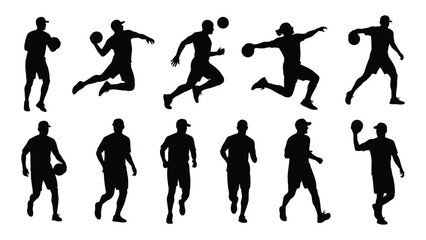 Dynamic silhouettes of ball sport athletes isolated on white background, Vector
