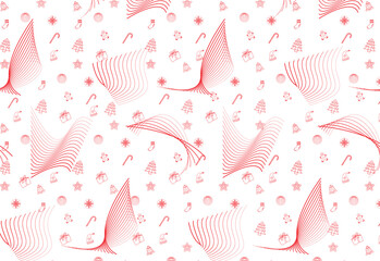 red gradient striped pattern background design combined with Christmas icon images on a white background, suitable for decoration, textiles, wrapping paper