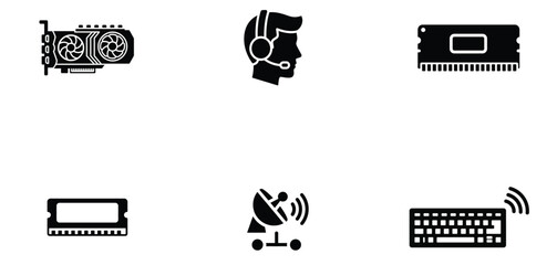 Various computer hardware components for gaming isolated on transparent background