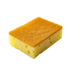 Yellow kitchen sponge with textured surface isolated on transparent background macro studio shot highlighting porous material and natural highlights