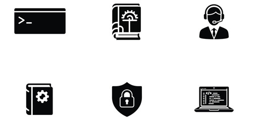 Software development and support icons isolated on transparent background
