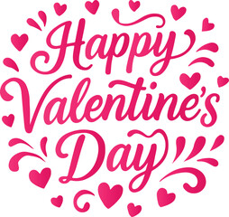 Obraz premium Happy valentine's day decorative calligraphy with pink hearts