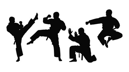Martial arts training poses silhouette isolated on white background, Vector