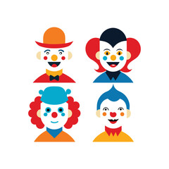 Set of Four Flat Design Clown Characters Avatars