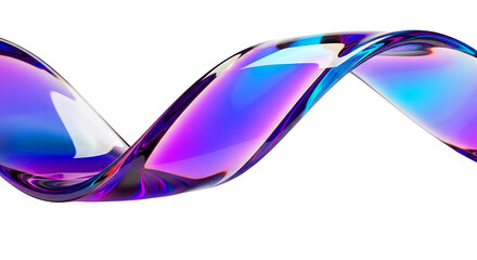 A vibrant iridescent ribbon swirling against a stark transparent background in a studio setting