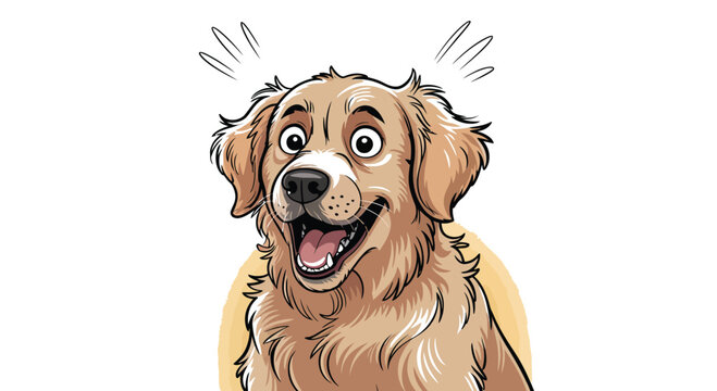 Funny shocked golden retriever face showing big eyes and open mouth, adorable dog expression ideal for memes, cute animal graphics, and creative illustration projects.