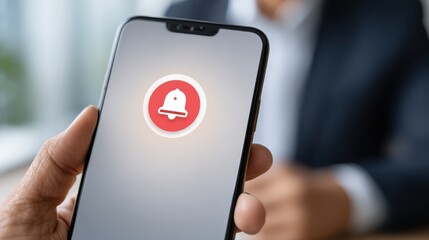 Alert Notification on Smartphone Display with Business Background Emphasizing Communication and Digital Interaction