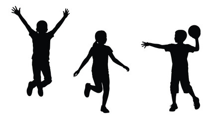 Children playing silhouettes isolated on white background, Vector