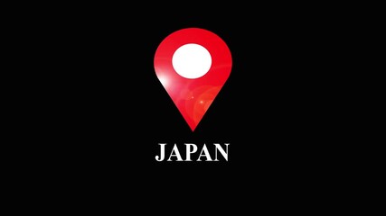 JAPAN map location pin animation. JAPAN text up down location pin pointer icon white background, Alpha channel GPS location tracking animation. 4K video - Powered by Adobe