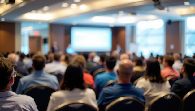 Conference audience in blur background business event modern venue engaging environment professional viewpoint