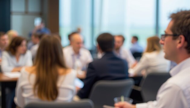Business seminar in modern office group discussion with blurred background professional networking environment