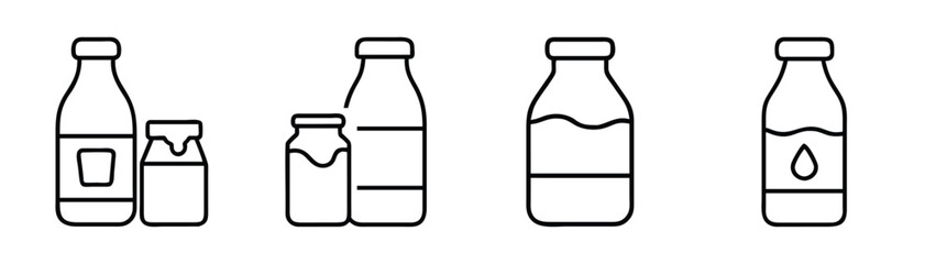 Bottles vector illustration set, outline style bottles for liquid, sauce, and beverage containers, art