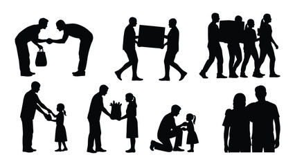 Human interaction and relationships silhouettes isolated on white background, Vector