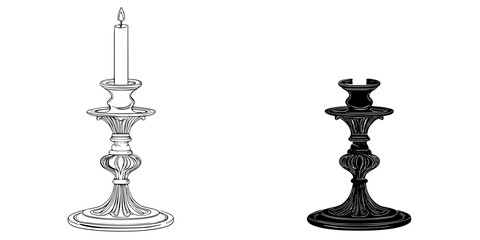 Classic Candleholders: Vintage Elegance Monochrome | Clean, isolated vector art for creative projects.
