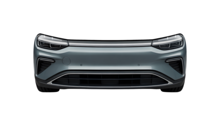 Sleek modern electric car front view offers a glimpse into automotive innovation, showcasing its stylish design and eco friendly future, perfect for ads