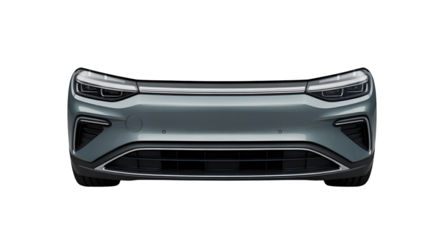 Sleek modern electric car front view offers a glimpse into automotive innovation, showcasing its stylish design and eco friendly future, perfect for ads