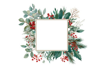 Elegant Watercolor Christmas Frame with Berries and Greenery