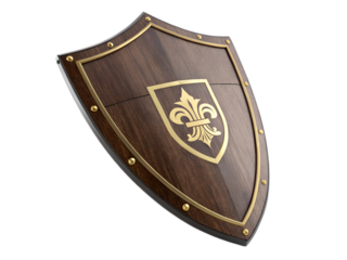 Wooden shield with fleurdelis isolated on transparent background for protection