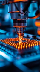 Modern laser equipment processes microchips, emphasising precision and innovation &mdash; an excellent technical backdrop for presentations of high-tech manufacturing.